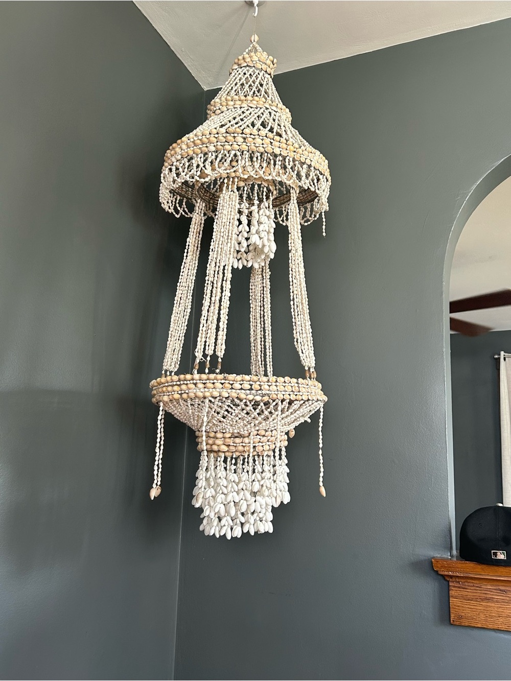 Boho Beaded Shell Chandelier - Natural & White